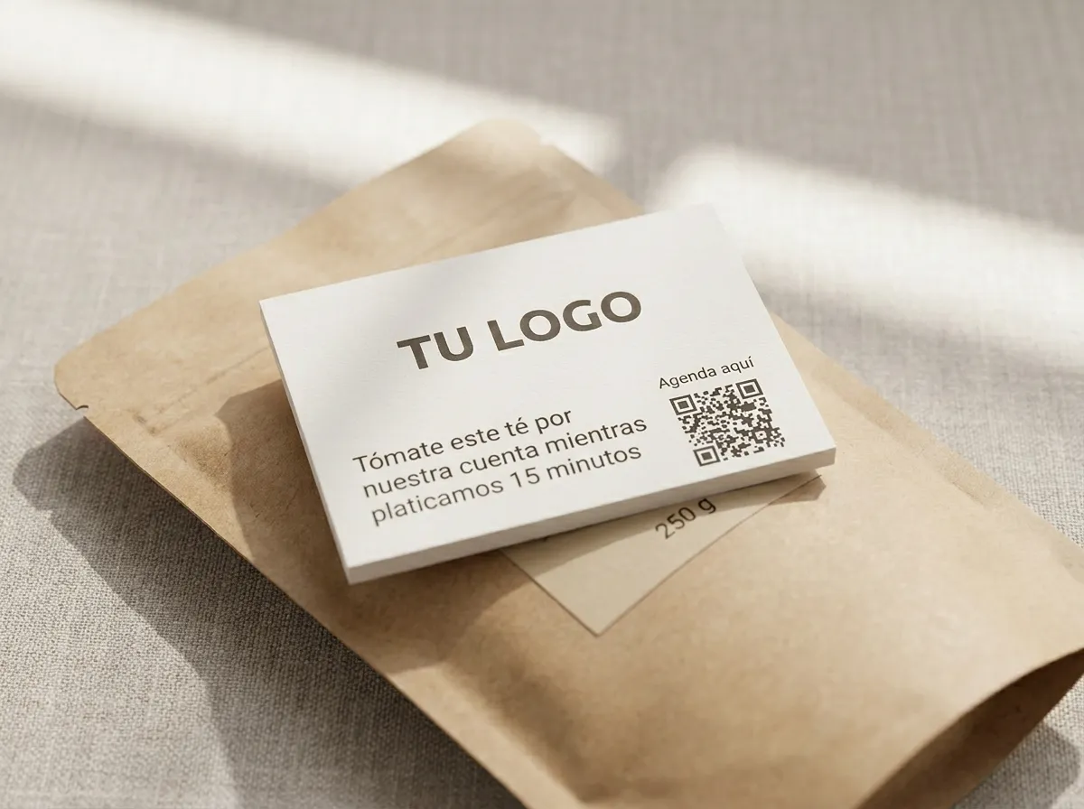 Tea Kick: La tarjeta con el men aje del té y el QR o link a la agenda
